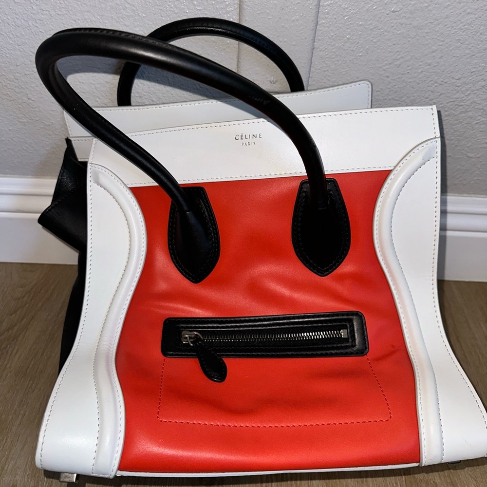 Celine Handbag Tote, from the fall 2014 collection. Color: White Red Black
